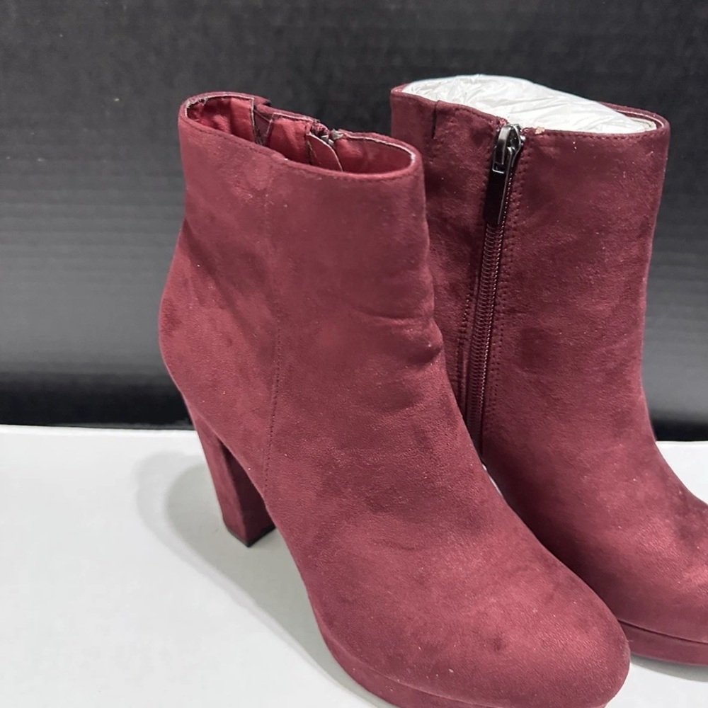 BAMBOO Rich Burgundy Heeled Boots - Picture 2 of 8